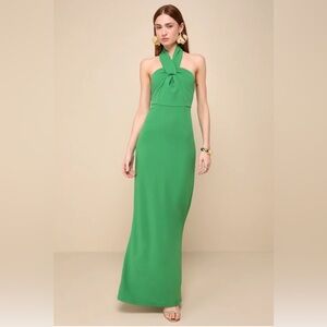 Lulu's Halter Neck Green Maxi Dress